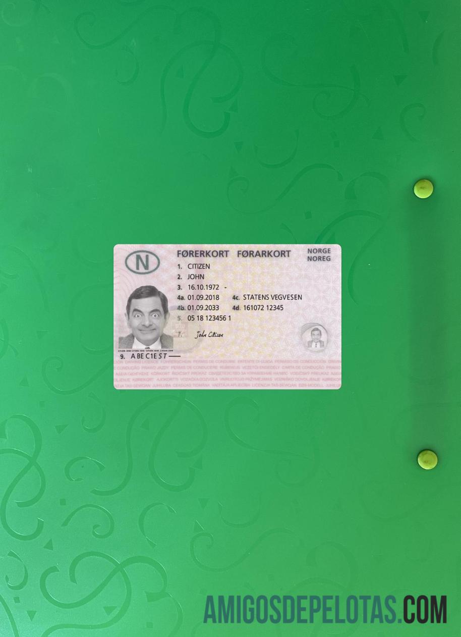 Carteira de motorista da Noruega 2018 presente fotolook frente exemplo